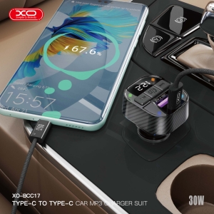 Transmitér FM Bluetooth XO (BCC17) 1x USB A 1x USB C, PD 30W, barva černá