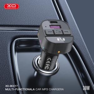 Transmitér FM Bluetooth XO (BCC17) 1x USB A 1x USB C, PD 30W, barva černá