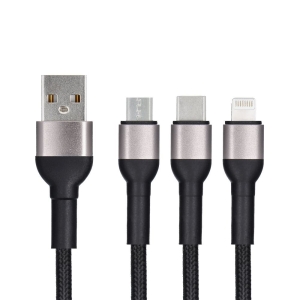 Datový kabel 3v1 BlueStar (TFK-DC-010) USB A na USB C, Micro USB, Lightning, délka 1,2m, barva černá