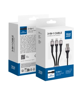Datový kabel 3v1 BlueStar (TFK-DC-010) USB A na USB C, Micro USB, Lightning, délka 1,2m, barva černá
