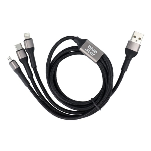 Datový kabel 3v1 BlueStar (TFK-DC-010) USB A na USB C, Micro USB, Lightning, délka 1,2m, barva černá