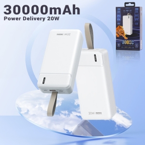 Externí baterie POWER BANK Remax RPP-289, 30000 mAh, 1x USB C, 1x USB A, PD 20W, QC 18W, barva bílá