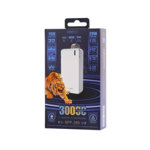 Externí baterie POWER BANK Remax RPP-289, 30000 mAh, 1x USB C, 1x USB A, PD 20W, QC 18W, barva bílá