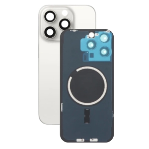 Kryt baterie iPhone 15 PRO white titan + metal clip + camera lens + magnet