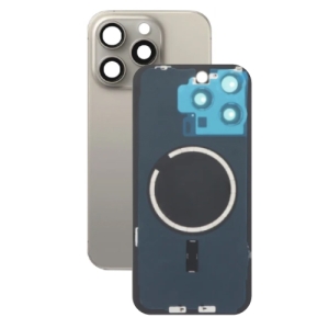 Kryt baterie iPhone 15 PRO natural titan + metal clip + camera lens + magnet