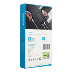 Externí baterie POWER BANK Veger L11, 10000mAh, 2x USB, 1x Micro USB, 1x USB Typ C, barva černá