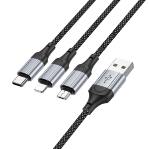Datový kabel HOCO X102 3v1, USB A na Lightning, Micro USB, USB C, délka 1m, barva černá
