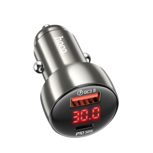 CL adaptér HOCO Z50, 1x USB A, 1x USB C, QC 3.0, PD 48W, barva metal grey