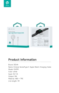 Indukční nabíječka Devia pro Apple Watch, USB C, 5W, barva bílá