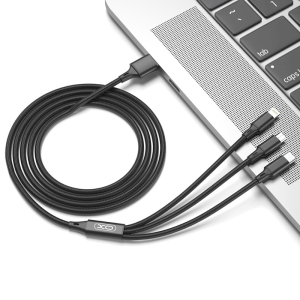 Datový kabel 3v1 XO-NB173, USB A na Micro USB, Lightning, USB C, délka 1m, barva černá