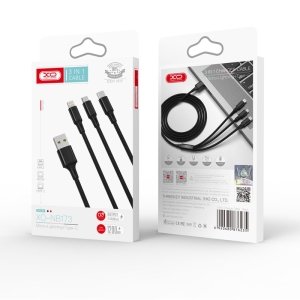 Datový kabel 3v1 XO-NB173, USB A na Micro USB, Lightning, USB C, délka 1m, barva černá