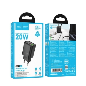 Cestovní nabíječ HOCO N61 1x USB A, 1x USB C, QC 3.0 PD 20W, barva černá
