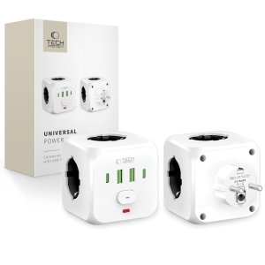 Cestovní nabíječ TechProtect PCL3X4, 2x USB C, 2x USB, 3x zásuvka, barva bílá