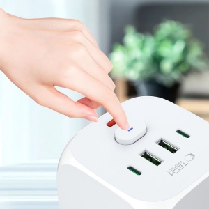 Cestovní nabíječ TechProtect PCL3X4, 2x USB C, 2x USB, 3x zásuvka, barva bílá