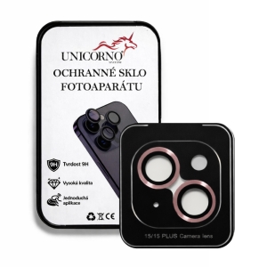 Unicorno ochranné sklo fotoparátu s aplikátorem iPhone 15, 15 PLUS pink