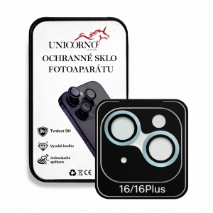 Unicorno ochranné sklo fotoparátu s aplikátorem iPhone 16, 16 PLUS light blue