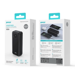 Externí baterie POWER BANK BWOO, 30000mAh, 1x USB A, 2x USB C, QC 3.0, PD 20W, barva černá