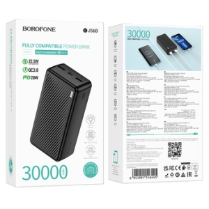 Externí baterie POWER BANK Borofone BJ56B Graceful, 30000mAh, 2x USB A, 1x MICRO USB , 1x USB C, barva černá