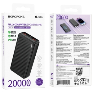 Externí baterie POWER BANK Borofone BJ56A Graceful, 20000mAh, 2x USB A, 1x MICRO USB , 1x USB C, barva černá