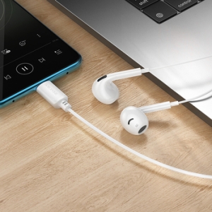 Hands Free Borofone BM96 Brilliant, konektor USB C, mikrofon, barva bílá