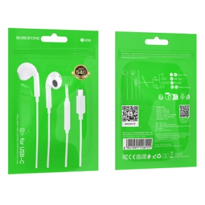 Hands Free Borofone BM96 Brilliant, konektor USB C, mikrofon, barva bílá