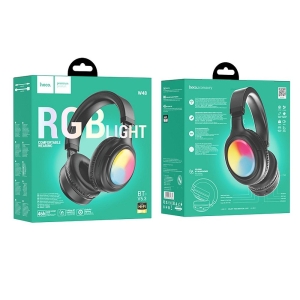 Sluchátka Hoco W48 s RGB LED Podsvícením, Bluetooth 5.3, AUX, barva černá