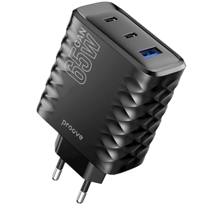 Cestovní nabíječ Proove Speed Surge GaN, 2x USB C, 1x USB, PD 65W, černá