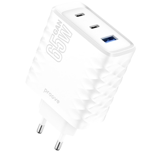 Cestovní nabíječ Proove Speed Surge GaN, 2x USB C, 1x USB, PD 65W, bílá