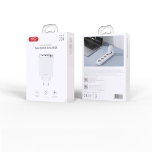 Cestovní nabíječ XO-CE23 GaN, 3x USB C, 1x USB A, QC 3.0 PD 65W, barva bílá