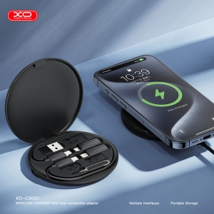 Indukční nabíječka XO-CX031, 15W, QI, se sadou adaptérů, kabel USB C na USB C, barva černá