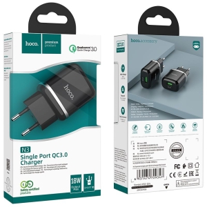 Cestovní nabíječ HOCO N3 Single port 1x USB A, QC 3.0 PD 18W, barva černá