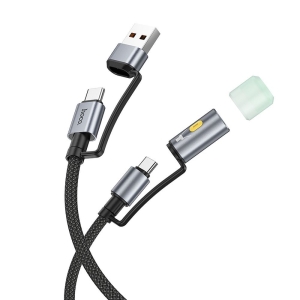 Datový kabel HOCO All in One U138, USB A (3A)/ USB C na USB C (60W), LED světlo, QC 3.0, délka 1,2m, barva černá