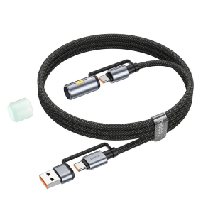Datový kabel HOCO All in One U138, USB A (3A)/ USB C na USB C (60W), LED světlo, QC 3.0, délka 1,2m, barva černá