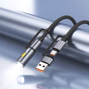 Datový kabel HOCO All in One U138, USB A (3A)/ USB C na USB C (60W), LED světlo, QC 3.0, délka 1,2m, barva černá