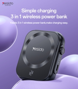 Externí baterie POWER BANK Yesido YP59 Mini, 3v1 5000mAh, Magsafe Induction 15W, barva černá