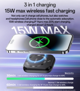 Externí baterie POWER BANK Yesido YP59 Mini, 3v1 5000mAh, Magsafe Induction 15W, barva černá