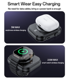 Externí baterie POWER BANK Yesido YP59 Mini, 3v1 5000mAh, Magsafe Induction 15W, barva černá