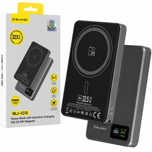 Externí baterie POWER BANK Blavec (BJ-03) 3v1, Slim 13,5mm, 10000mAh, Magsafe, Indukce 22,5W, 1x USB C, barva grey
