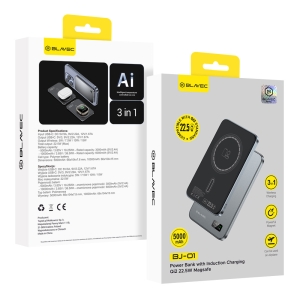 Externí baterie POWER BANK Blavec (BJ-01) 3v1, Slim 7,8mm, 5000mAh, Magsafe, Indukce 22,5W, 1x USB C, barva grey