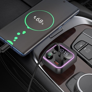 Transmiter FM Bluetooth Hoco E85, 2x USB A 1x USB C PD 20W, QC 3.0, barva černá
