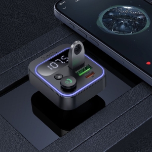 Transmiter FM Bluetooth Hoco E85, 2x USB A 1x USB C PD 20W, QC 3.0, barva černá
