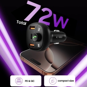 Transmitér FM Bluetooth TechProtect (CC06), 2x USB A, 1x USB C, PD 72W, QC 3.0, SD karta, barva černá