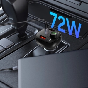Transmitér FM Bluetooth TechProtect (CC06), 2x USB A, 1x USB C, PD 72W, QC 3.0, SD karta, barva černá