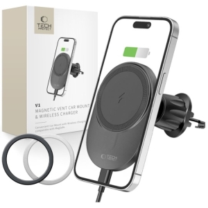 Držák do auta TechProtect MMV1 do větrací mřížky, MagSafe 15W, kabel USB A na USB C, barva černá
