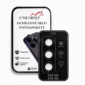 Unicorno ochranné sklo fotoparátu s aplikátorem Samsung A556, A356 Galaxy A55 5G, A35 5G black
