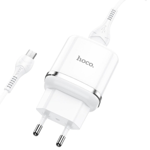 Cestovní nabíječ HOCO N3 Single port 1x USB A, QC 3.0 PD 18W, kabel USB A na Micro USB, barva bílá
