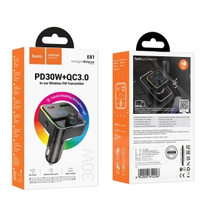 Transmiter FM Bluetooth Hoco E81, 1x USB A, 1x USB C, PD 30W, QC 3.0, barva černá