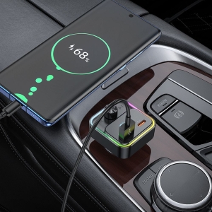 Transmiter FM Bluetooth Hoco E81, 1x USB A, 1x USB C, PD 30W, QC 3.0, barva černá