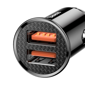 CL adaptér Baseus Dual, 2x USB A, QC 3.0, PD 30W, černá