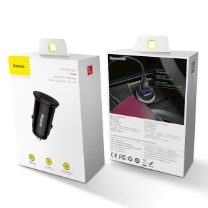 CL adaptér Baseus Dual, 2x USB A, QC 3.0, PD 30W, černá